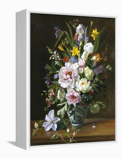 Still Life with Clematis, Honeysuckle and Peonies-Augusta Dohlmann-Framed Premier Image Canvas