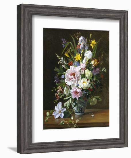 Still Life with Clematis, Honeysuckle and Peonies-Augusta Dohlmann-Framed Giclee Print