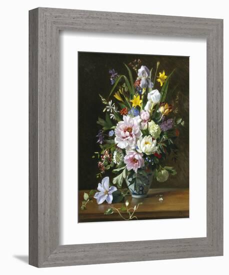 Still Life with Clematis, Honeysuckle and Peonies-Augusta Dohlmann-Framed Giclee Print