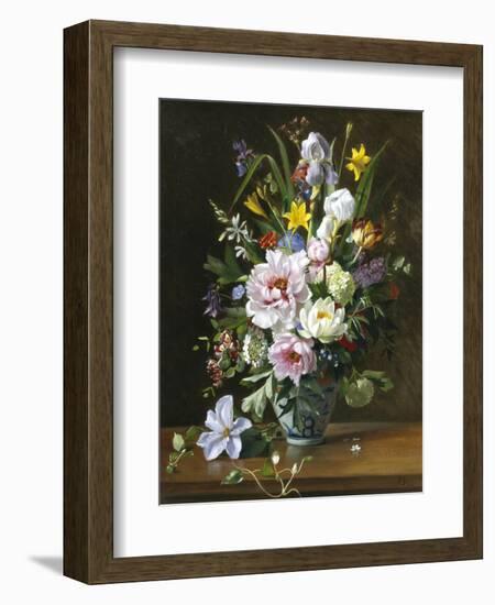 Still Life with Clematis, Honeysuckle and Peonies-Augusta Dohlmann-Framed Giclee Print