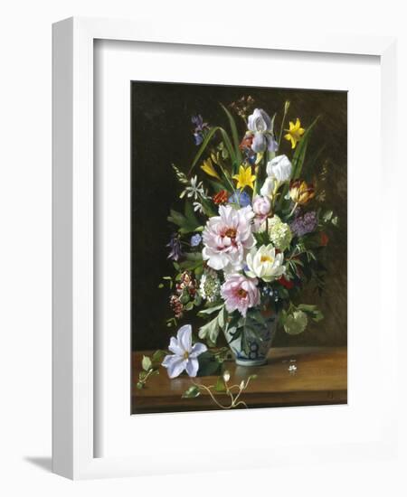 Still Life with Clematis, Honeysuckle and Peonies-Augusta Dohlmann-Framed Giclee Print