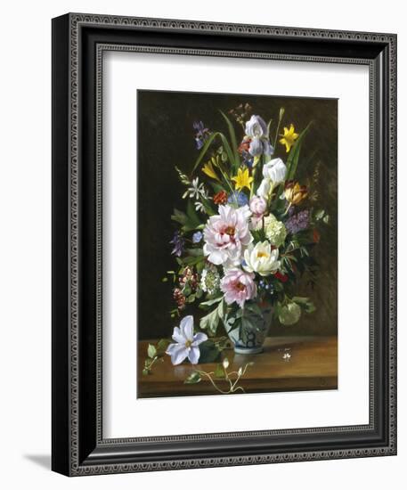 Still Life with Clematis, Honeysuckle and Peonies-Augusta Dohlmann-Framed Giclee Print