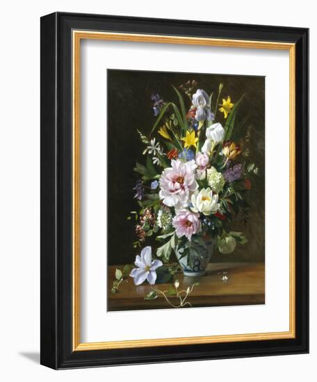 Still Life with Clematis, Honeysuckle and Peonies-Augusta Dohlmann-Framed Giclee Print