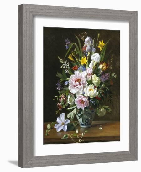 Still Life with Clematis, Honeysuckle and Peonies-Augusta Dohlmann-Framed Giclee Print