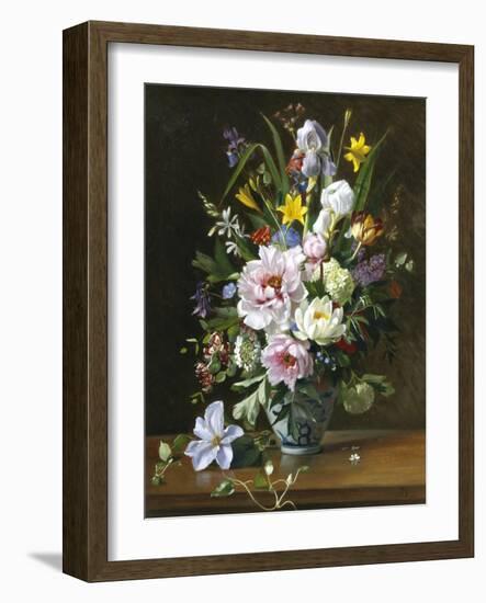 Still Life with Clematis, Honeysuckle and Peonies-Augusta Dohlmann-Framed Giclee Print