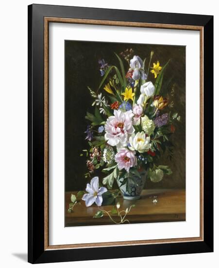 Still Life with Clematis, Honeysuckle and Peonies-Augusta Dohlmann-Framed Giclee Print