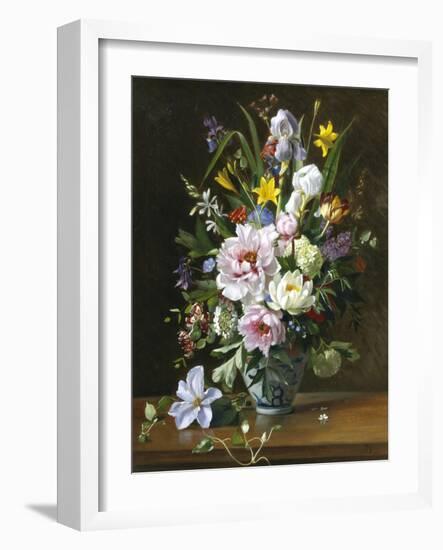 Still Life with Clematis, Honeysuckle and Peonies-Augusta Dohlmann-Framed Giclee Print