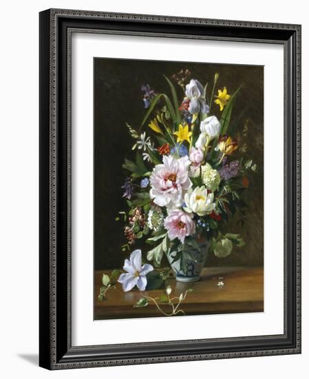 Still Life with Clematis, Honeysuckle and Peonies-Augusta Dohlmann-Framed Giclee Print