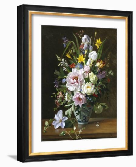 Still Life with Clematis, Honeysuckle and Peonies-Augusta Dohlmann-Framed Giclee Print