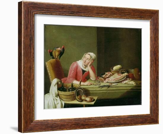 Still life with cookmaid counting money and a parrot-Peter Jakob Horemans-Framed Giclee Print