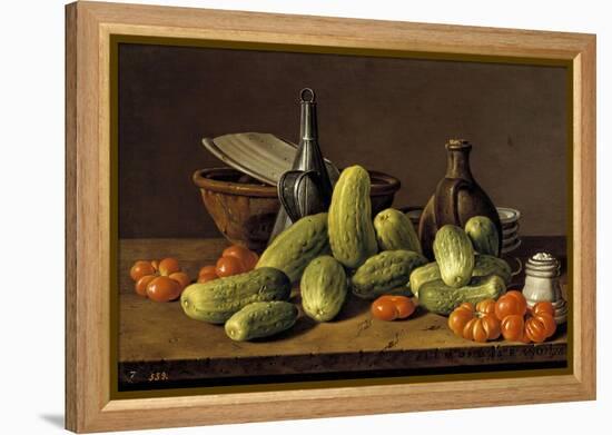 Still Life with Cucumbers, Tomatoes, and Kitchen Utensils, 1774-Luis Egidio Meléndez-Framed Premier Image Canvas