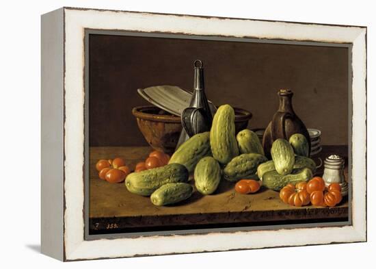 Still Life with Cucumbers, Tomatoes, and Kitchen Utensils, 1774-Luis Egidio Meléndez-Framed Premier Image Canvas