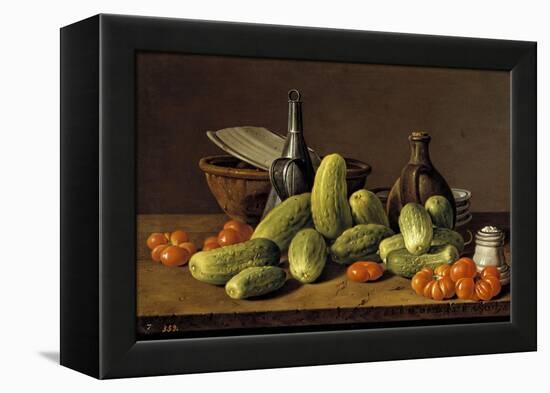 Still Life with Cucumbers, Tomatoes, and Kitchen Utensils, 1774-Luis Egidio Meléndez-Framed Premier Image Canvas