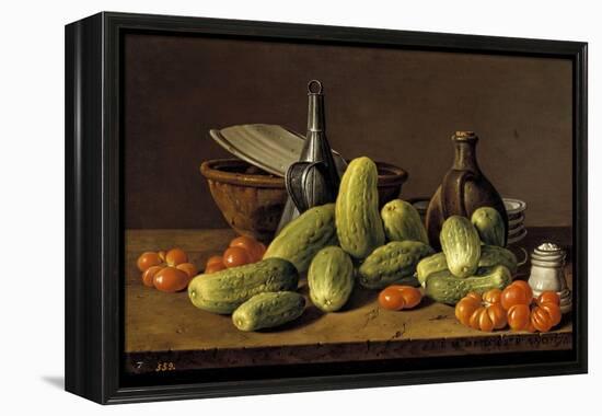 Still Life with Cucumbers, Tomatoes, and Kitchen Utensils, 1774-Luis Egidio Meléndez-Framed Premier Image Canvas