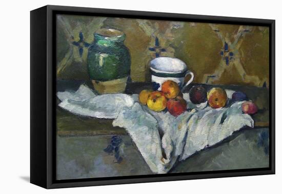 Still Life with Cup, Jar and Apples-Paul Cézanne-Framed Stretched Canvas