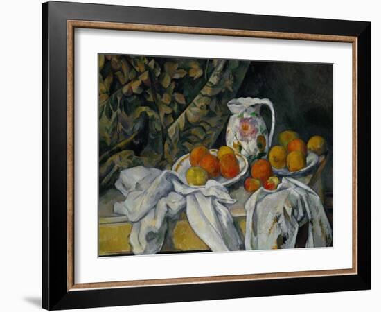 Still Life with Curtain and Flowered Pitcher, 1899-Paul Cézanne-Framed Giclee Print