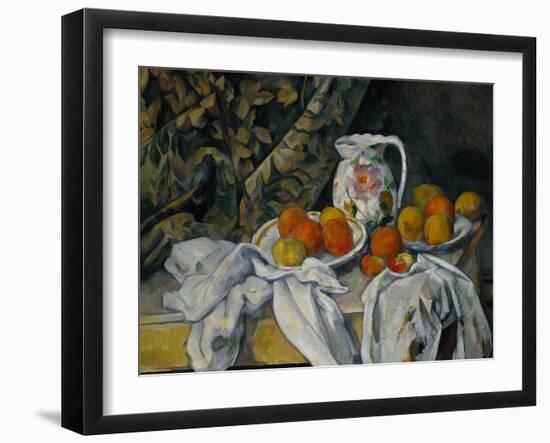 Still Life with Curtain and Flowered Pitcher, 1899-Paul Cézanne-Framed Giclee Print