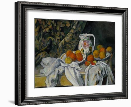 Still Life with Curtain and Flowered Pitcher, 1899-Paul Cézanne-Framed Giclee Print