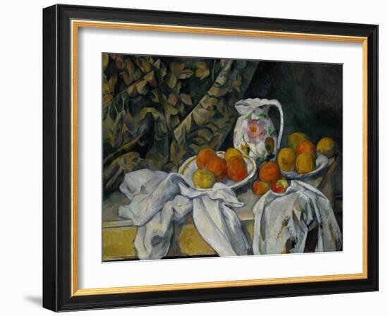 Still Life with Curtain and Flowered Pitcher, 1899-Paul Cézanne-Framed Giclee Print