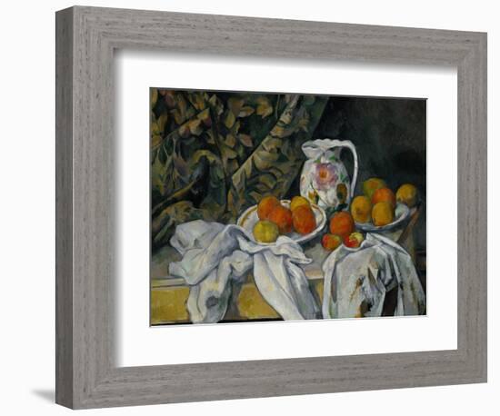 Still Life with Curtain and Flowered Pitcher, 1899-Paul Cézanne-Framed Giclee Print