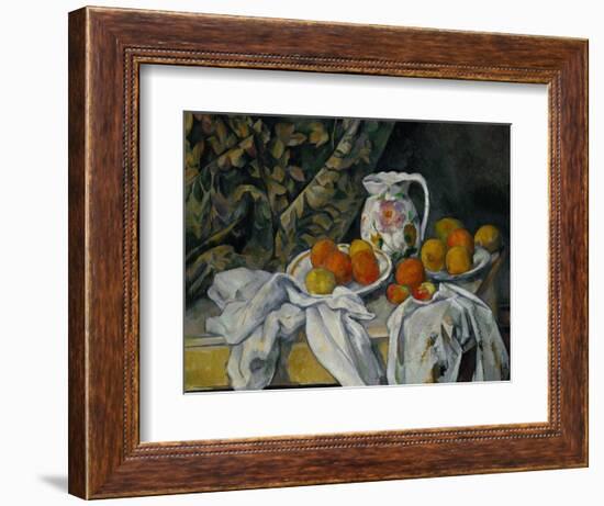 Still Life with Curtain and Flowered Pitcher, 1899-Paul Cézanne-Framed Giclee Print