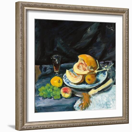 Still Life with Cut Melon, Glass and Fan, C. 1920-George Leslie Hunter-Framed Giclee Print