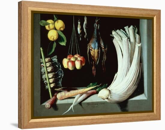 Still Life with Dead Birds, Fruit and Vegetables, 1602-Juan Sanchez Cotan-Framed Premier Image Canvas