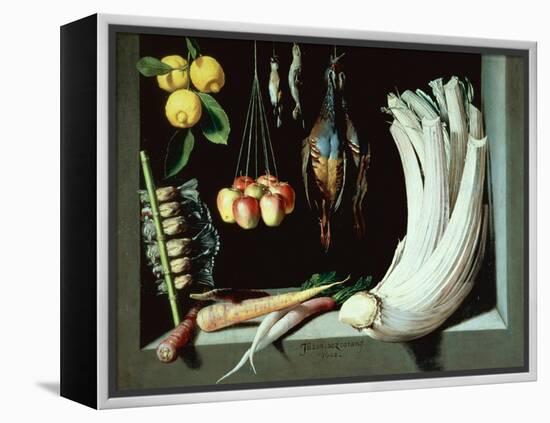 Still Life with Dead Birds, Fruit and Vegetables, 1602-Juan Sanchez Cotan-Framed Premier Image Canvas