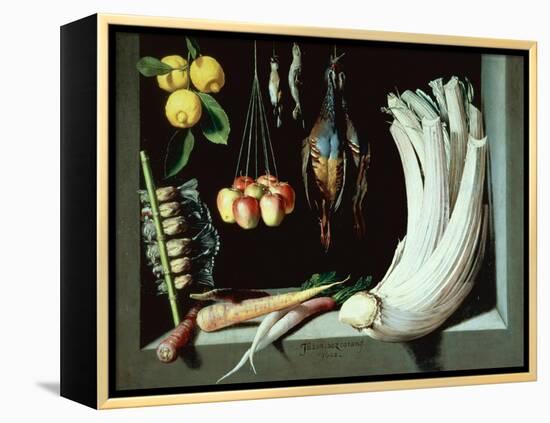 Still Life with Dead Birds, Fruit and Vegetables, 1602-Juan Sanchez Cotan-Framed Premier Image Canvas