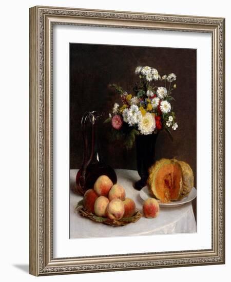 Still Life with Decanter, Flowers and Fruits, 1865-Henri Fantin-Latour-Framed Giclee Print