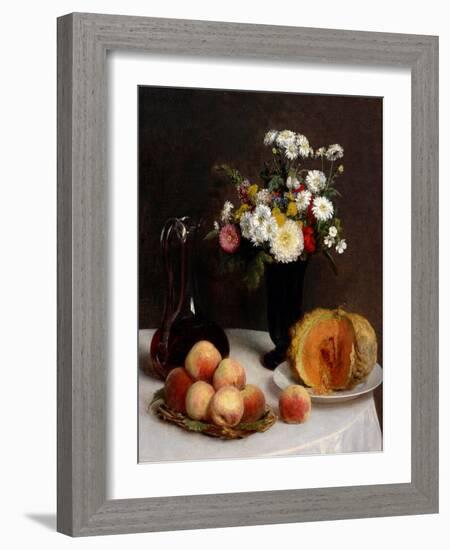 Still Life with Decanter, Flowers and Fruits, 1865-Henri Fantin-Latour-Framed Giclee Print