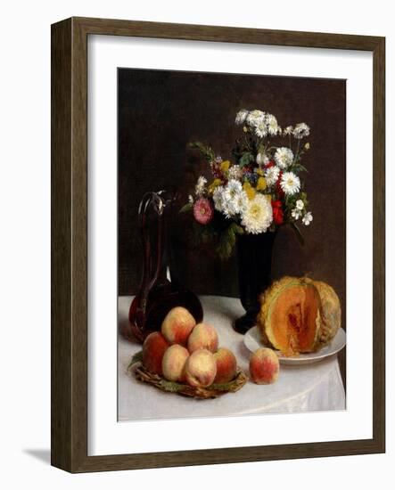 Still Life with Decanter, Flowers and Fruits, 1865-Henri Fantin-Latour-Framed Giclee Print