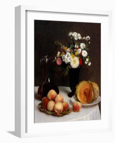 Still Life with Decanter, Flowers and Fruits, 1865-Henri Fantin-Latour-Framed Giclee Print