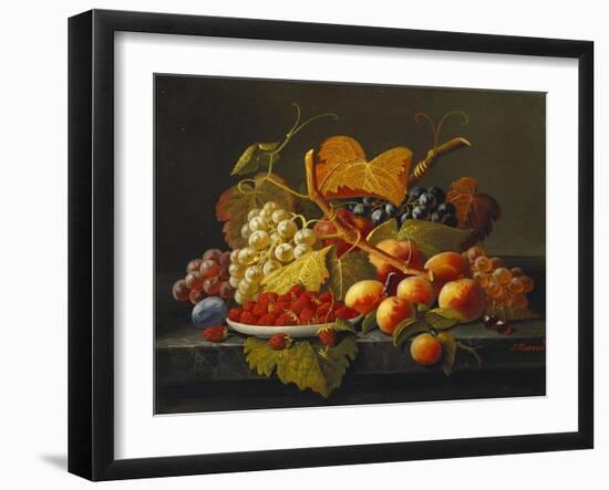 Still Life with Dish of Strawberries, Peaches and Grapes-Severin Roesen-Framed Giclee Print