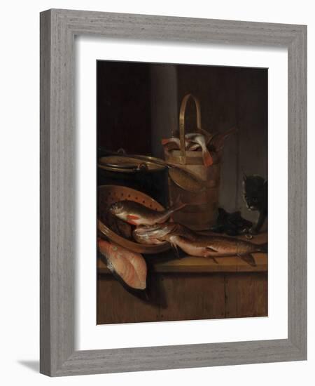 Still Life with Fish and a Cat, C. 1650-1660-Wallerant Vaillant-Framed Giclee Print