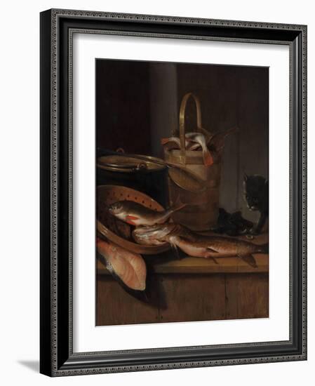 Still Life with Fish and a Cat, C. 1650-1660-Wallerant Vaillant-Framed Giclee Print