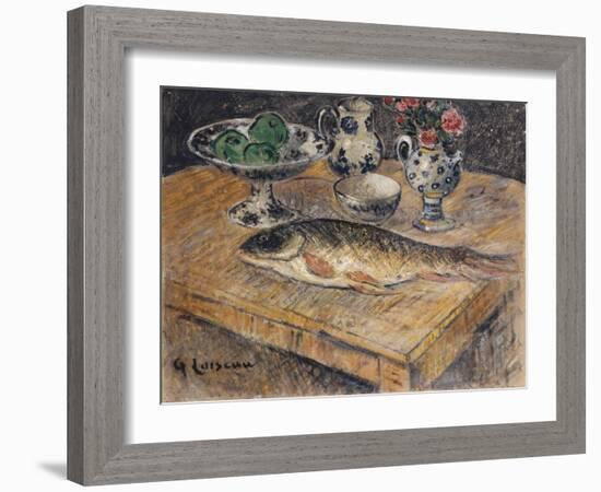 Still Life with Fish, Flowers and Apples; Nature Morte Aux Poisson, Fleurs Et Pommes-Gustave Loiseau-Framed Giclee Print