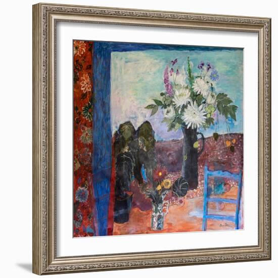 Still Life with Flowers and a Blue Chair, 2019 (Acrylic)-Ann Oram-Framed Giclee Print