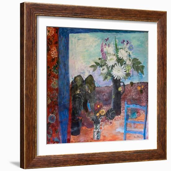 Still Life with Flowers and a Blue Chair, 2019 (Acrylic)-Ann Oram-Framed Giclee Print