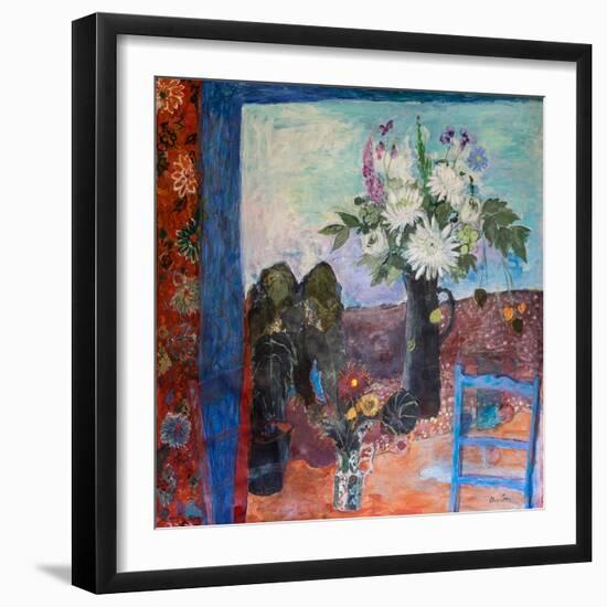 Still Life with Flowers and a Blue Chair, 2019 (Acrylic)-Ann Oram-Framed Giclee Print