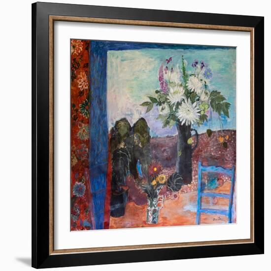 Still Life with Flowers and a Blue Chair, 2019 (Acrylic)-Ann Oram-Framed Giclee Print
