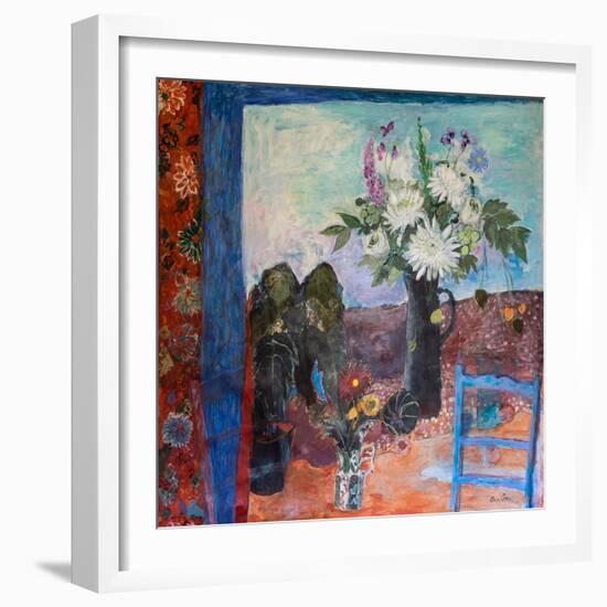 Still Life with Flowers and a Blue Chair, 2019 (Acrylic)-Ann Oram-Framed Giclee Print