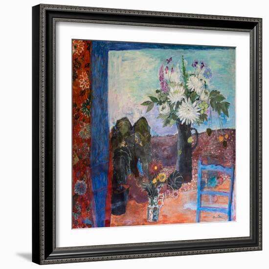 Still Life with Flowers and a Blue Chair, 2019 (Acrylic)-Ann Oram-Framed Giclee Print