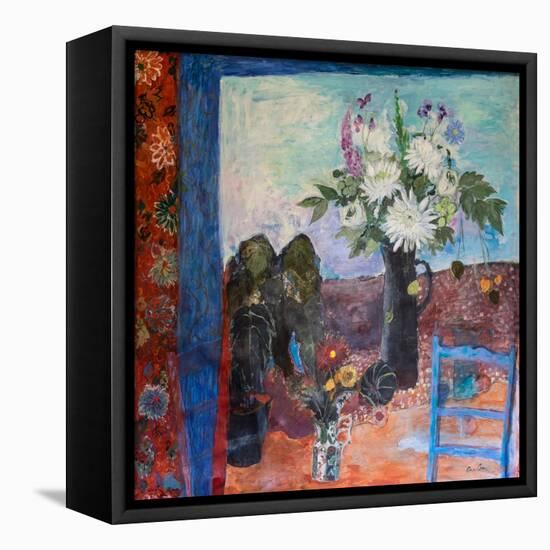 Still Life with Flowers and a Blue Chair, 2019 (Acrylic)-Ann Oram-Framed Premier Image Canvas