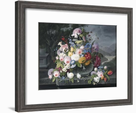 Still Life with Flowers and a Landscape-Severin Roesen-Framed Giclee Print