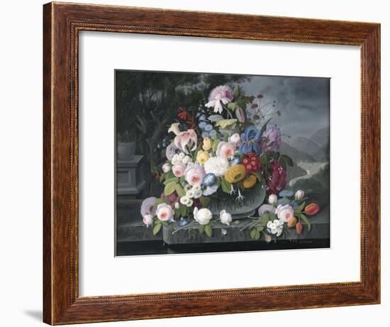 Still Life with Flowers and a Landscape-Severin Roesen-Framed Giclee Print