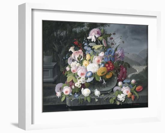 Still Life with Flowers and a Landscape-Severin Roesen-Framed Giclee Print