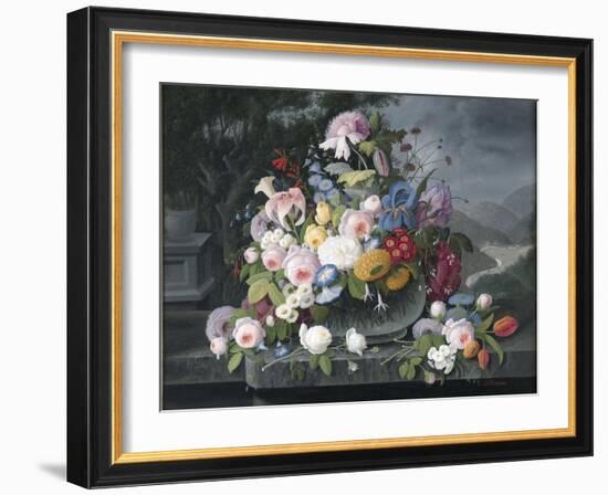 Still Life with Flowers and a Landscape-Severin Roesen-Framed Giclee Print