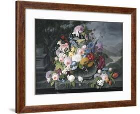 Still Life with Flowers and a Landscape-Severin Roesen-Framed Giclee Print