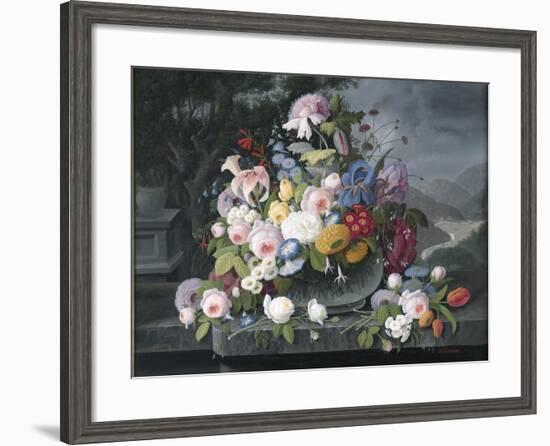 Still Life with Flowers and a Landscape-Severin Roesen-Framed Giclee Print